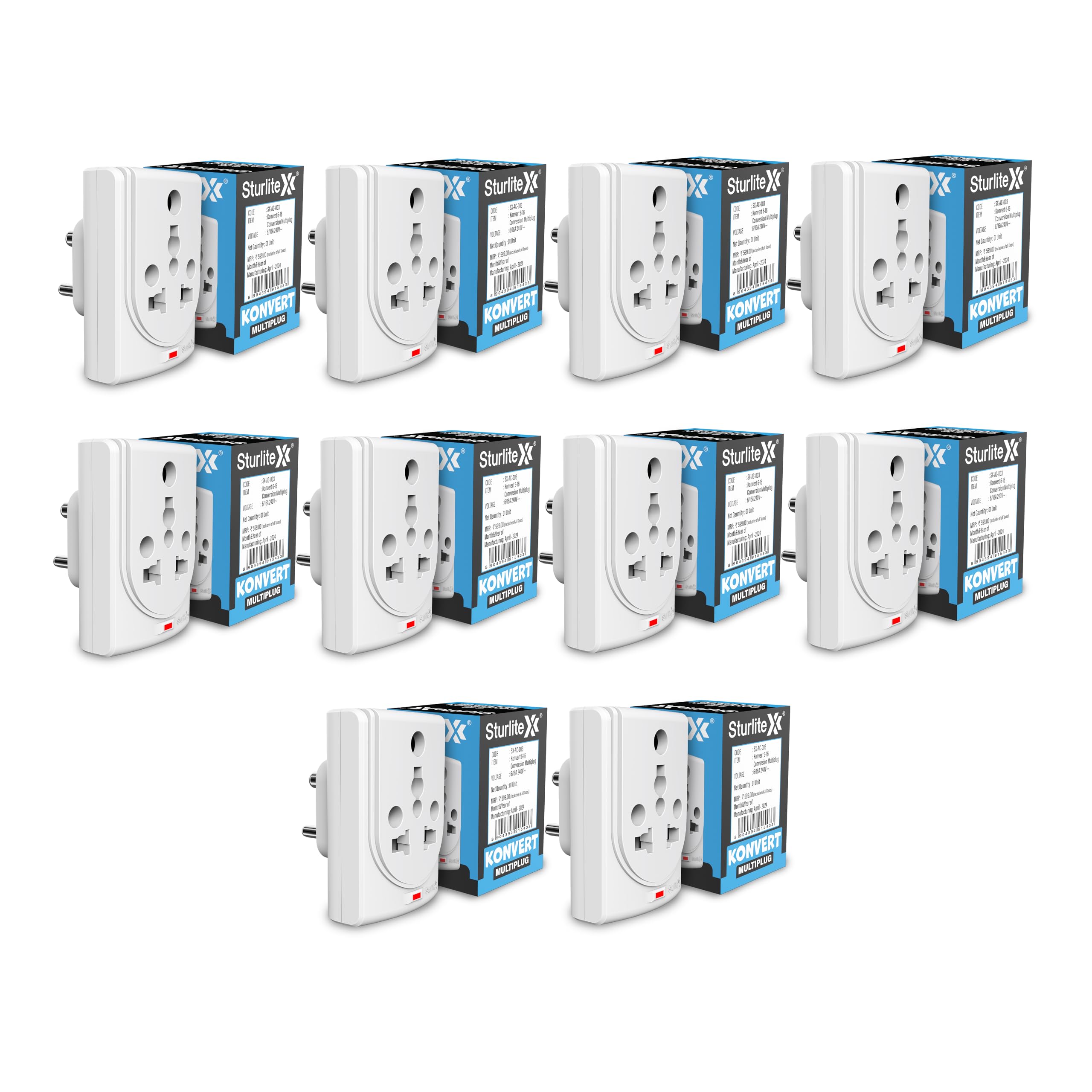 Sturlite Konvert Multiplug| 6-16 Conversion| Universal AC Travel Adapter|6Amp 240V| ABS Strong Body Socket (Pack of 10)-image-35