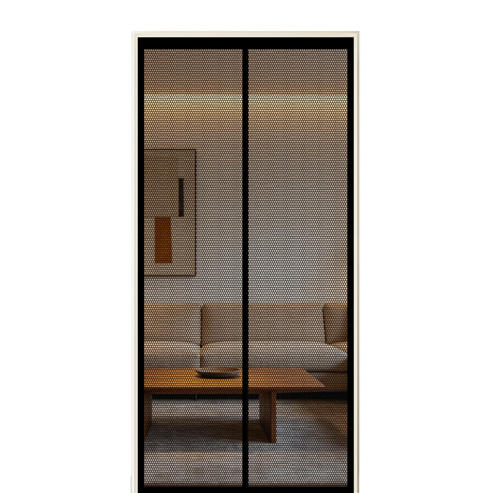 Screen Door 135 x 197 cm Self Sealing Powerful Magnets Heavy Duty Bug Mesh Curtain with Powerful Magnets & Full Frame Magic Tape Suitable for Patio Doors Balcony Bedroom, Black