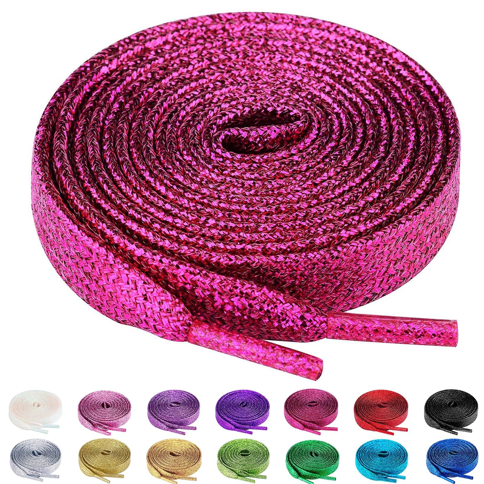 Olukssck 2 Pairs Flat Glitter Shiny Metallic Shoe Laces, Colorful Sequin Shoelaces