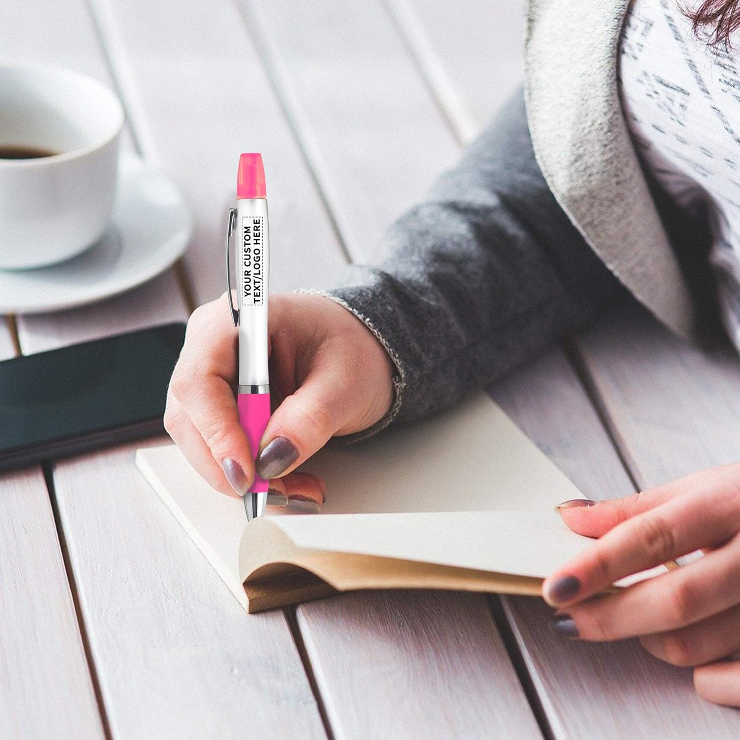 DISCOUNT PROMOS Personalized Plastic Highlighter Pens - 100 pack - Customizable Text, Logo - Pink