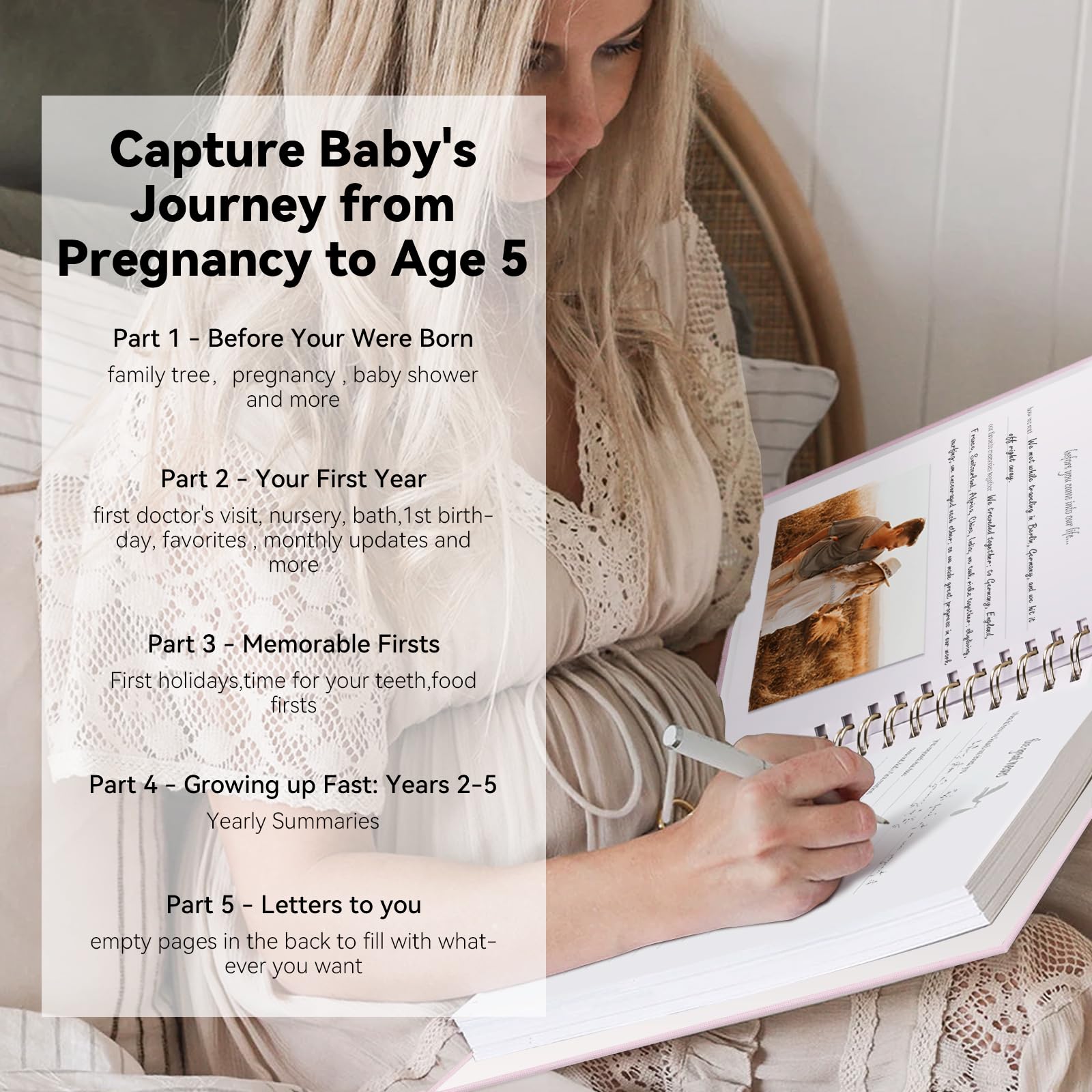 Libro dei ricordi per bambino o ragazza senza tempo per i primi 5 anni, libro di lusso per bambini, pietra miliare, libro neutro per album fotografici, album fotografico per baby shower, per neo