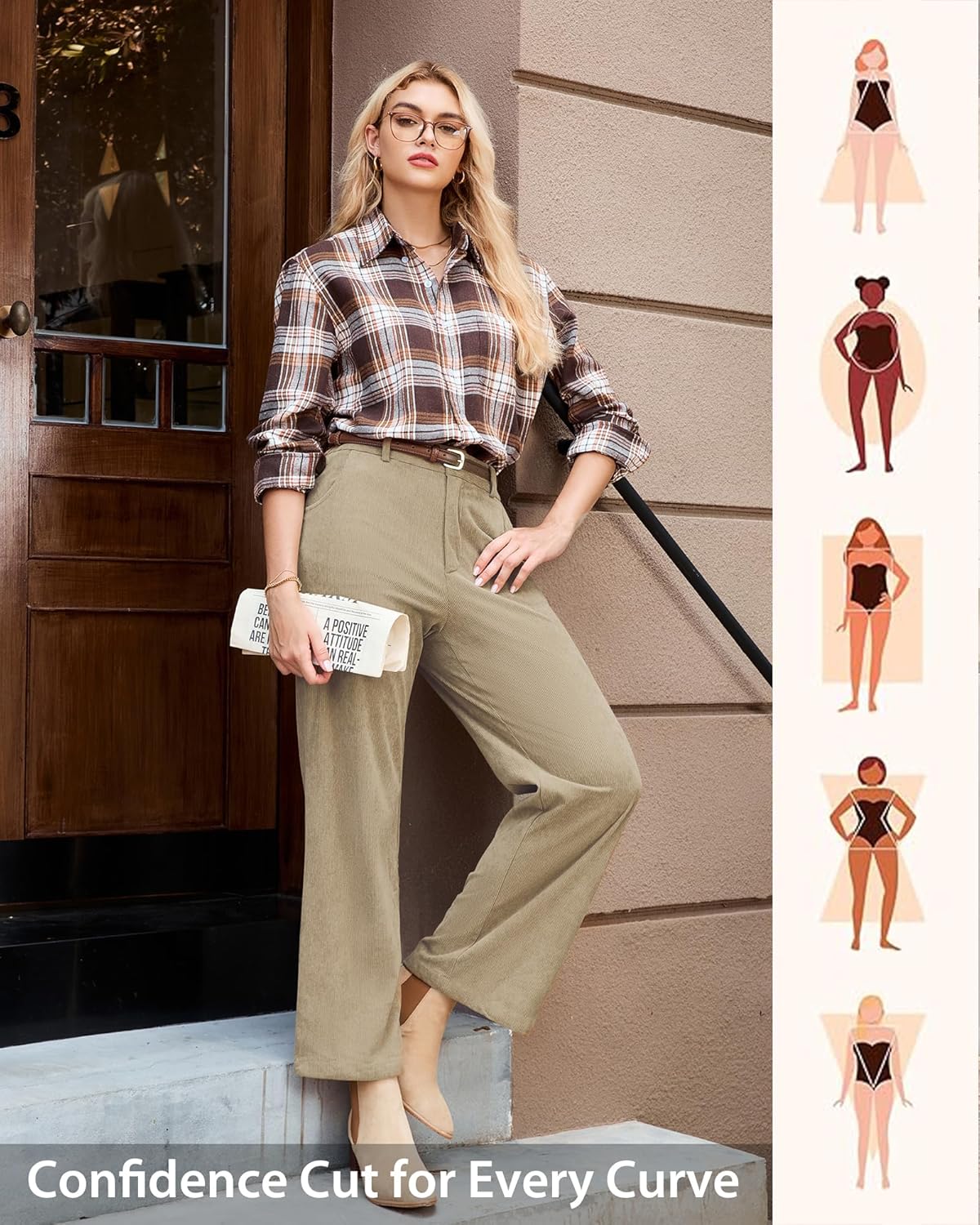 GRAPENT Corduroy Wide Leg Pants Woman High Waisted Fall Business Casual Elastic Waist Loose Trendy Trousers with Pockets - Image 5