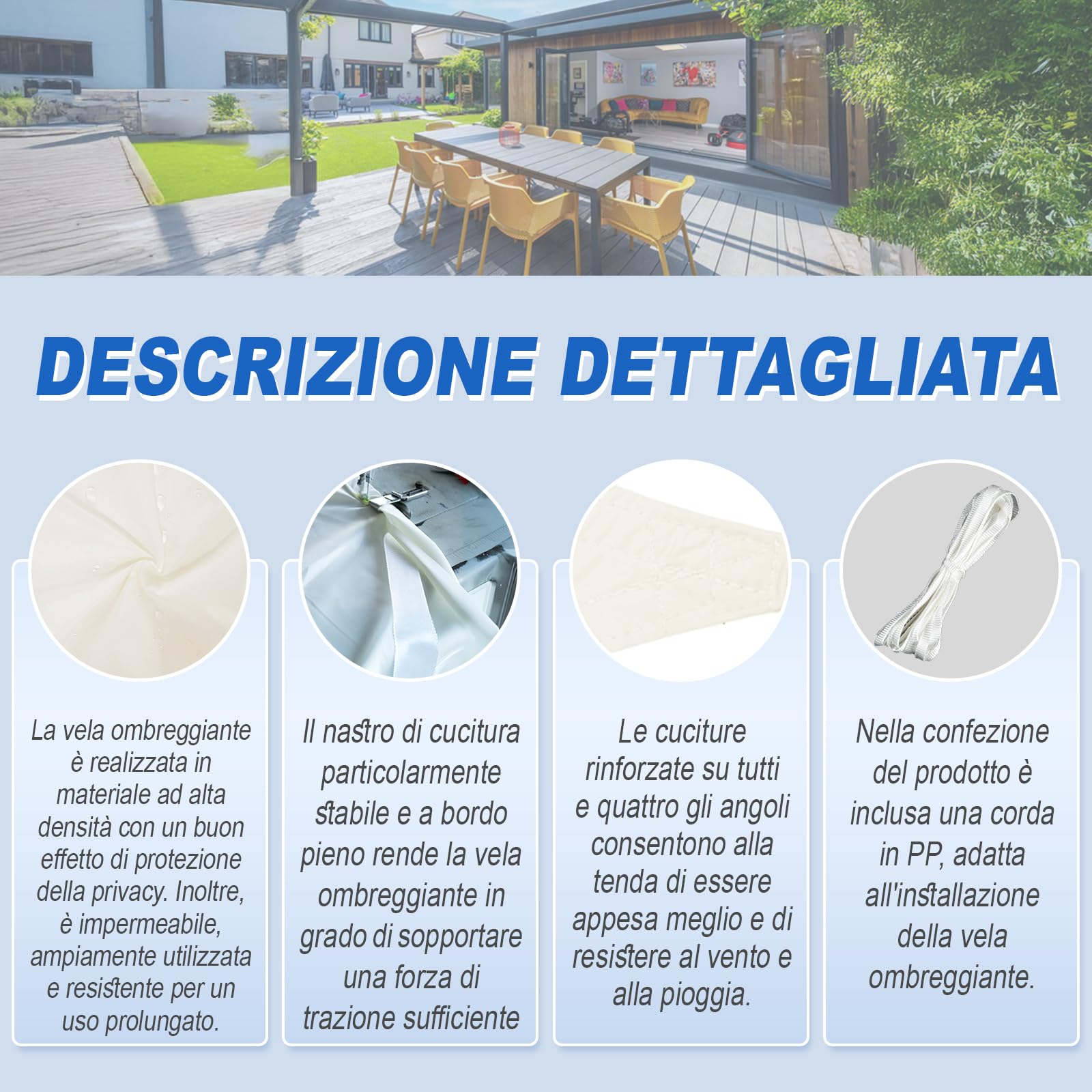 Sunnylaxx 3x3x3m Crema Tenda a Vela Triangolare Ombreggiante Impermeabile UV per Esterno Giardino