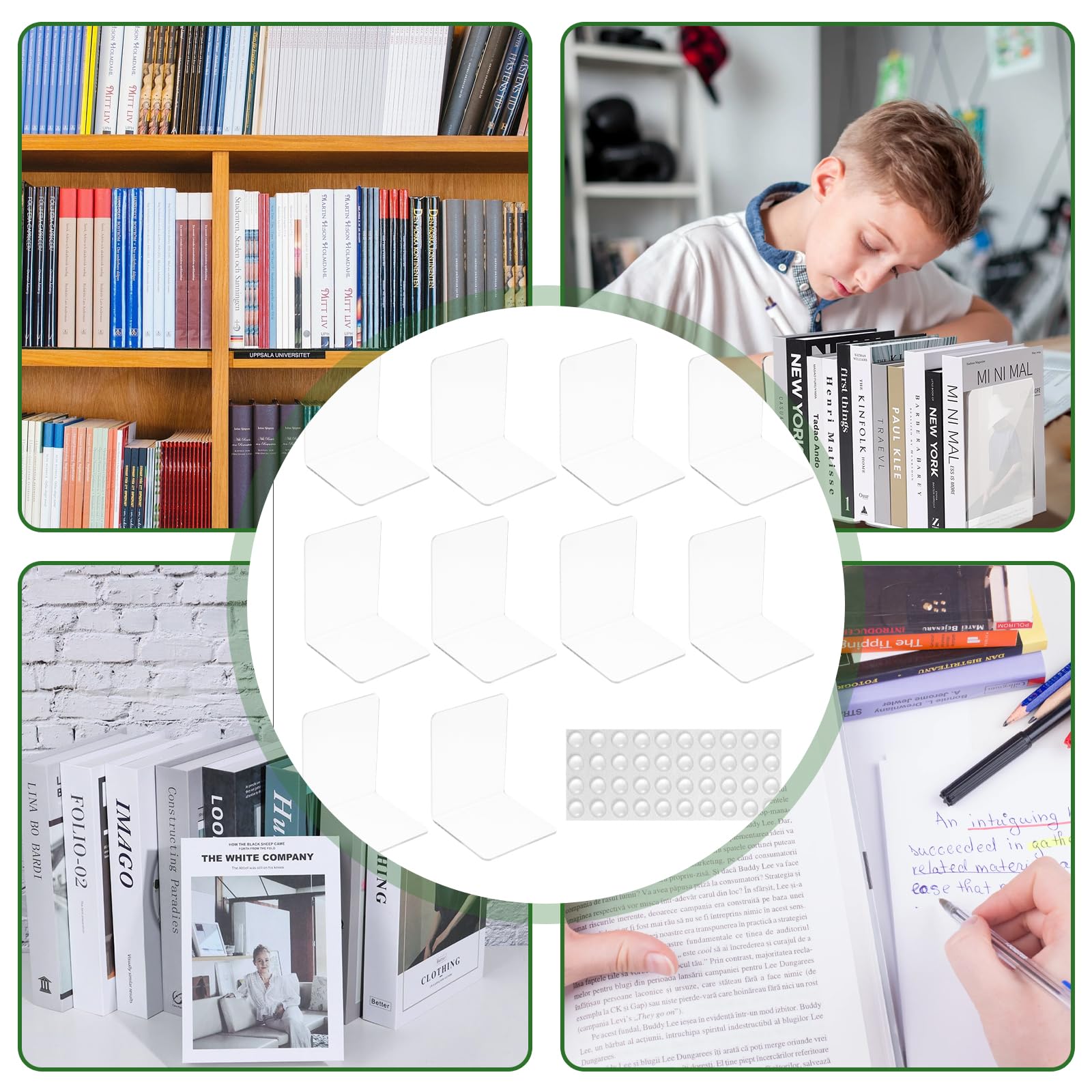 10 Piezas Sujetalibros de Acrílico Sujetalibros Acrílicos Transparentes para Escuela Oficina Biblioteca Dormitorio y Organización del Escritorio