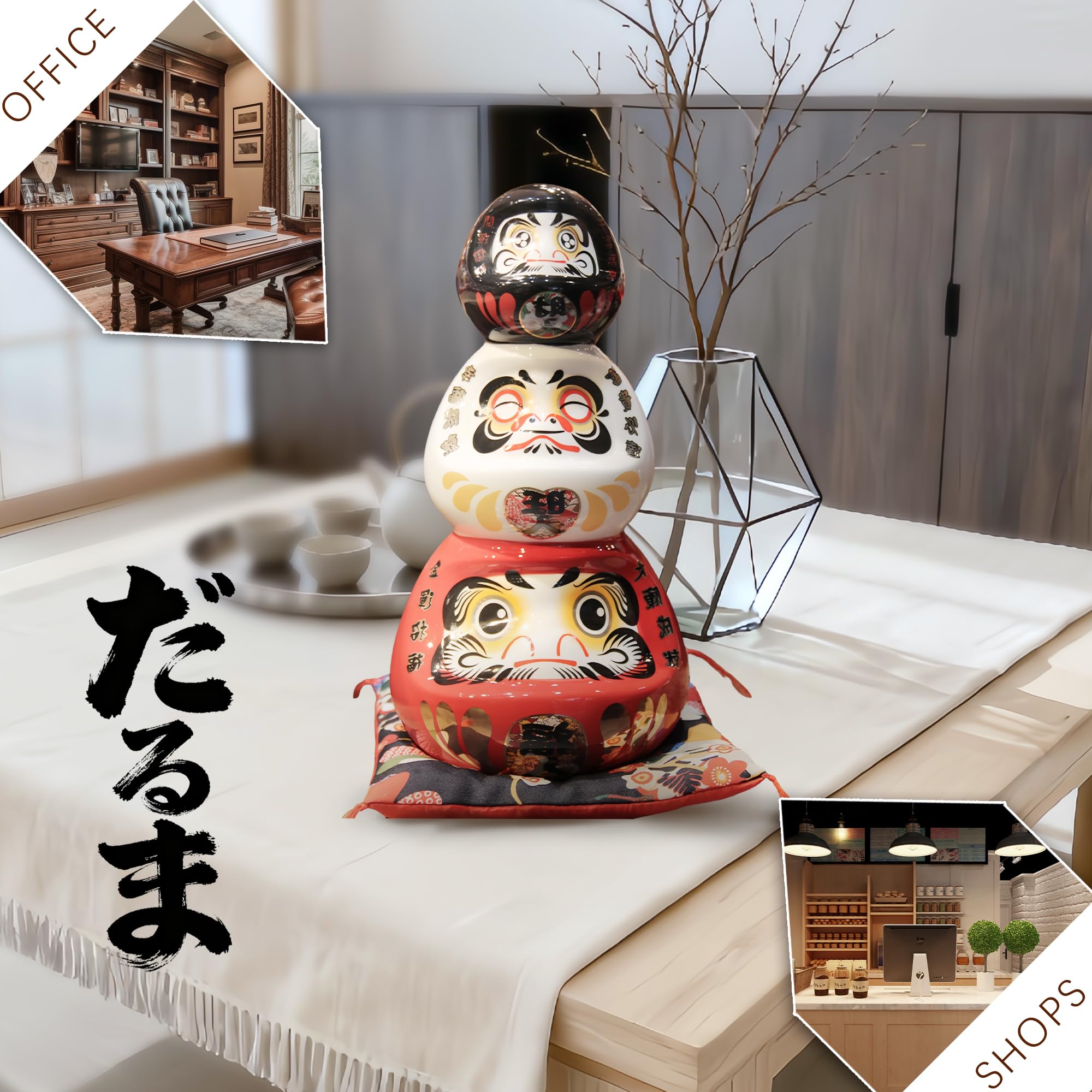 Kleine 5x Mini Car Darumas Standbeeld Kit, Japans beeldje