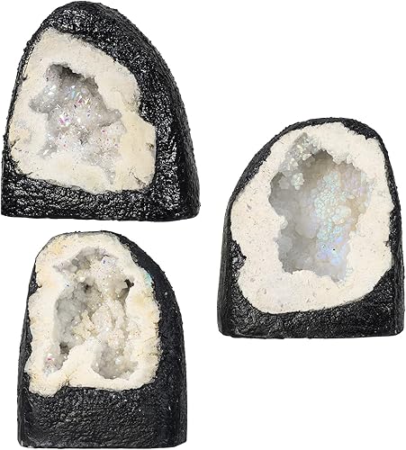 Miniatura 4 de TUMBEELLUWA Decoración de piedra de geoda de cristal con revestimiento de titanio irregular, espécimen de racimo de roca de arco iris natural para