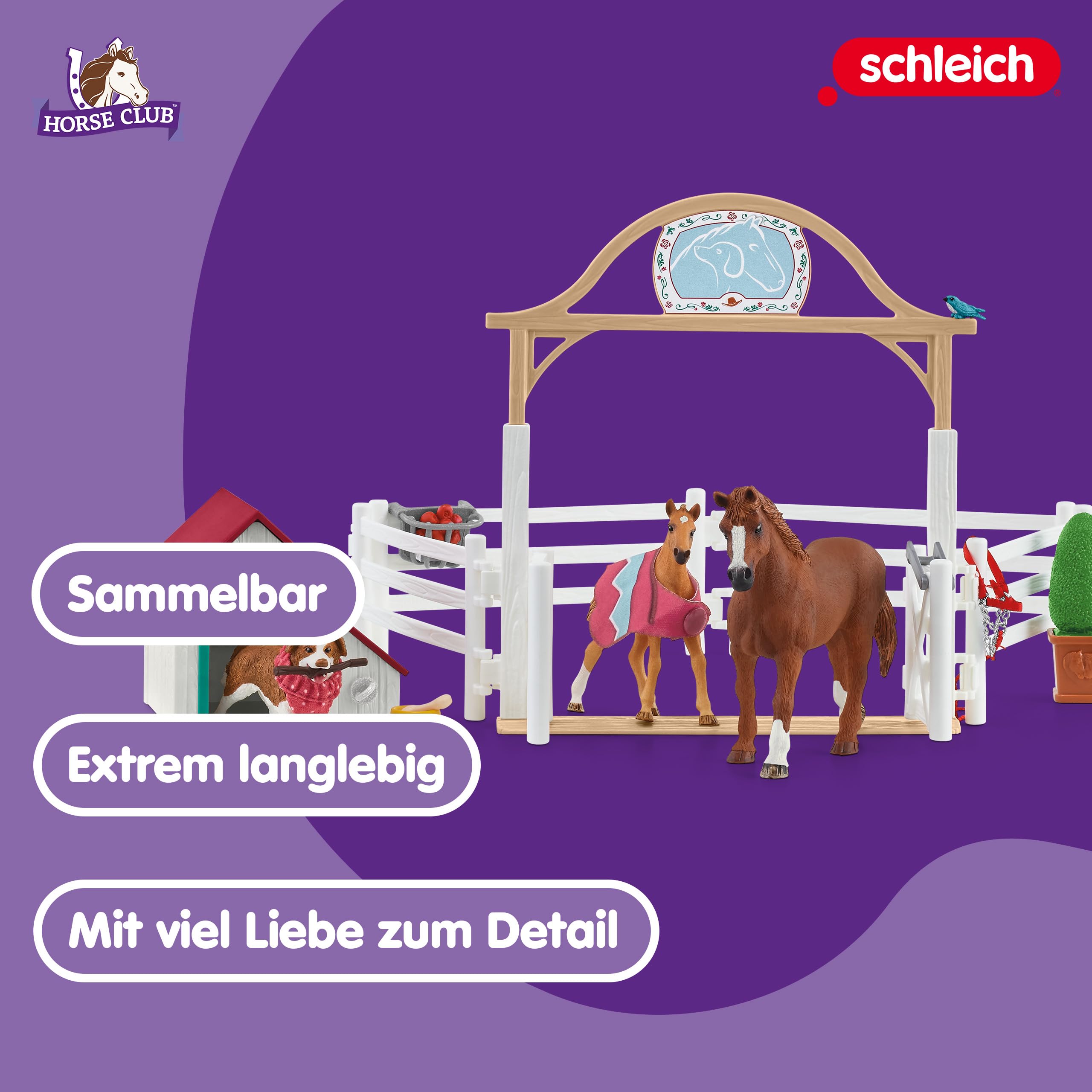 Schleich Horse Club | Hannahs Gastpferde mit Hündin Ruby 42458 | 33 Teile | Spielset ab 6 Jahren | Set mit Figuren, vielen Funktionen und zahlreichem Zubehör | detailgetreues Pferdespielzeug