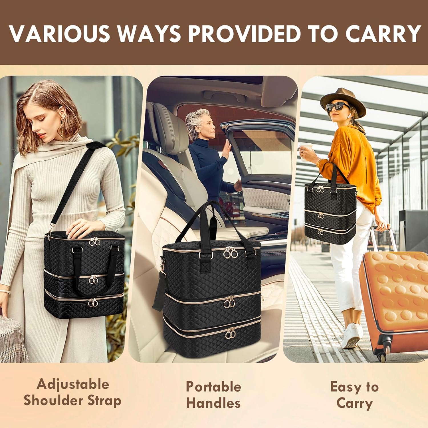 Nail Polish Organizer Bag, 3 Layers Nail Kit Organizers and Storage Case Holds 84 Bottles(15ml/0.5fl.oz)& Nail Lamp, Large Shoulder Bag Travel Carrying Case Box for Nail Supplies