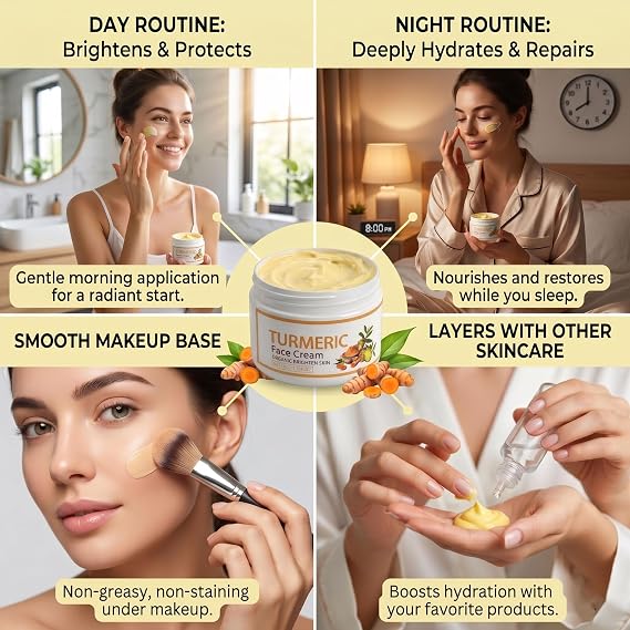 Turmeric Face Cream with Hyaluronic Acid, Daily Moisturizer, 1.76 Fl Oz