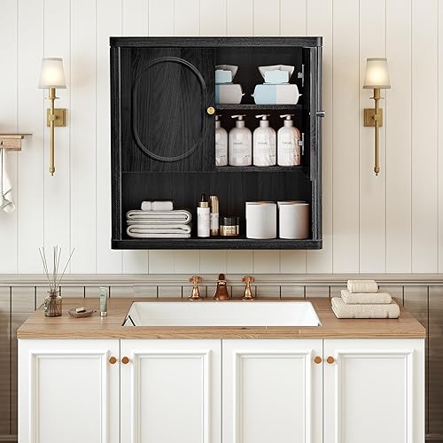 Miniatura 5 de Armario de almacenamiento de pared para baño, botiquín acanalado con puertas, armario montado en la pared con estante ajustable, armarios de