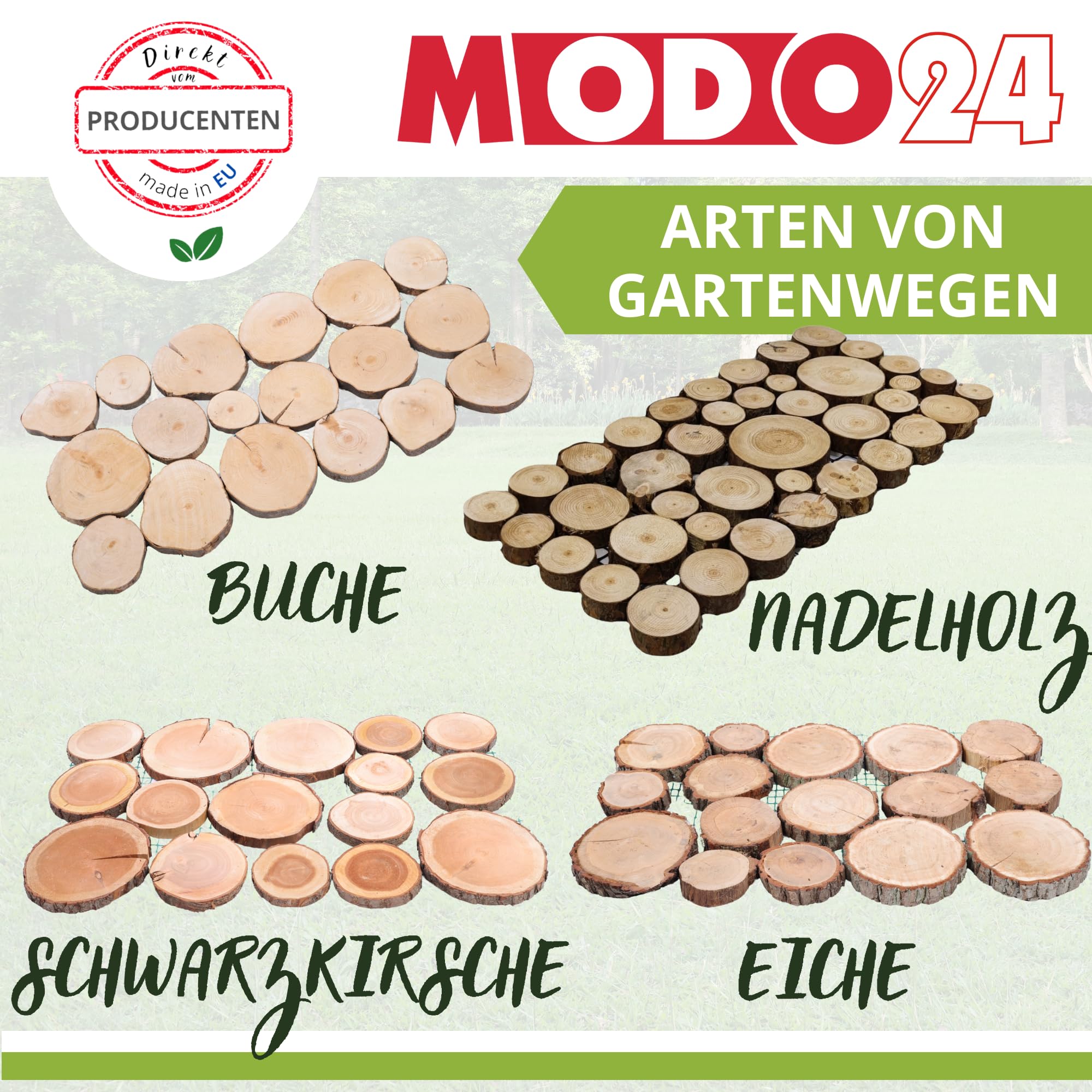 Gartenweg aus Holz, 1 Modul, Gehwegplatte, Gehweg aus Eichescheiben, Gehplatten, Holzscheiben, Holzplatten, Gartenplatten, Beetplatten, Weg Holzpfad, FSC-Holz, Modulmaß 80x50x3 cm