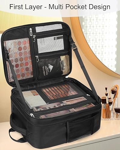 Miniatura 2 de Mochila de maquillaje extra grande, estuche de viaje profesional, bolsa de maquillaje para mujeres, estuche organizador de almacenamiento para