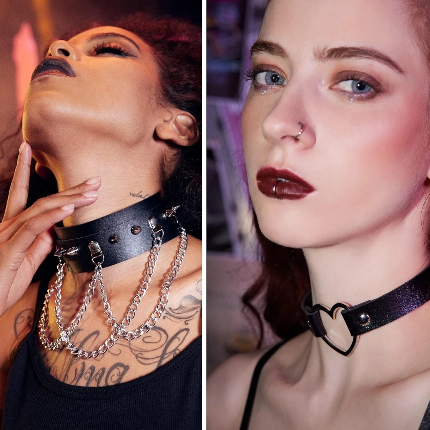 HAIAISO 6-9pcs Leather Punk Goth Choker Necklace with Love Heart Spikes, Adjustable Pu Collar for Women - Image 2