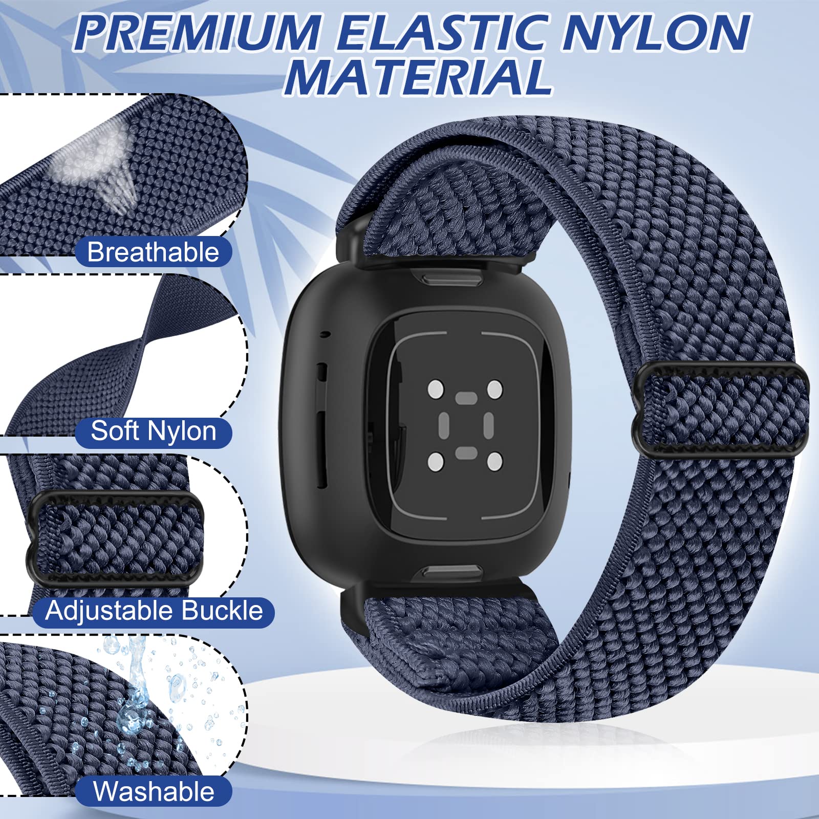 AMCC Nylon Replacement Strap For Fitbit Versa 3/4 & Sense/Sense 2 - Adjustable, Breathable Sport Band For Women & Men