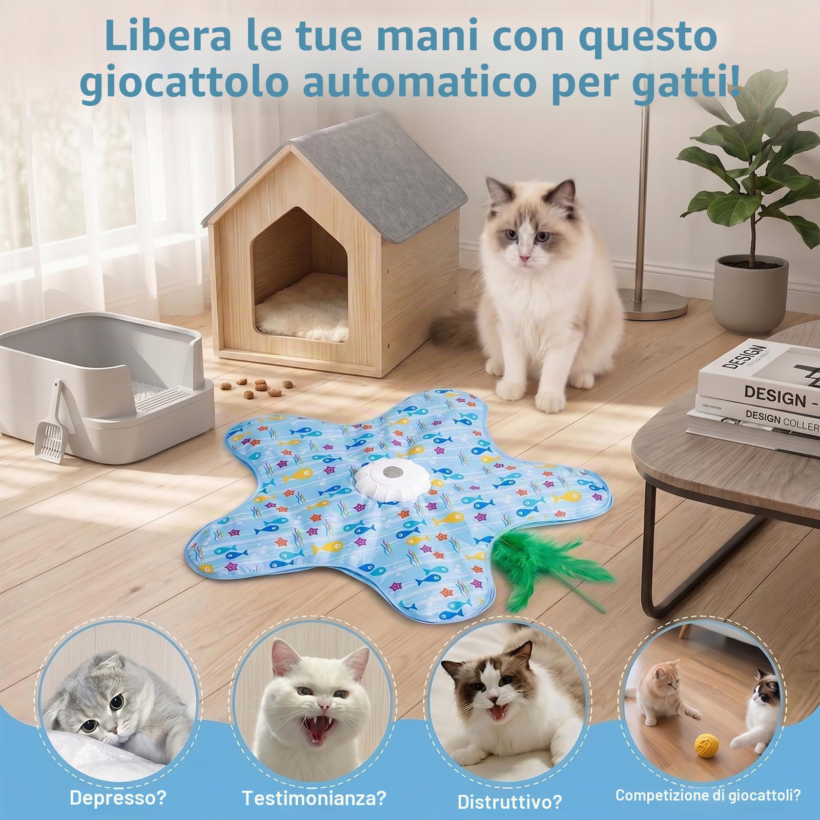 Interaktives Katzenspielzeug Selbstbeschäftigung, Katzenspielzeug Elektrisch mit Versteckspiel, Beweglicher Feder Quietschender Maus, Interaktive Intelligenti Katzenspielzeug USB Wiederaufladbar für