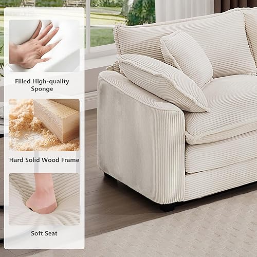 Miniatura 5 de Juego de sofá de 2 piezas de gran tamaño para sala de estar, sofá de 3 plazas y sofá biplaza, asiento modular modular profundo de pana, cómodos