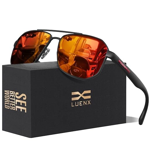 LUENX Óculos de sol aviador masculino com lentes polarizadas quadradas de polígono – Proteção UV 400 com acessórios