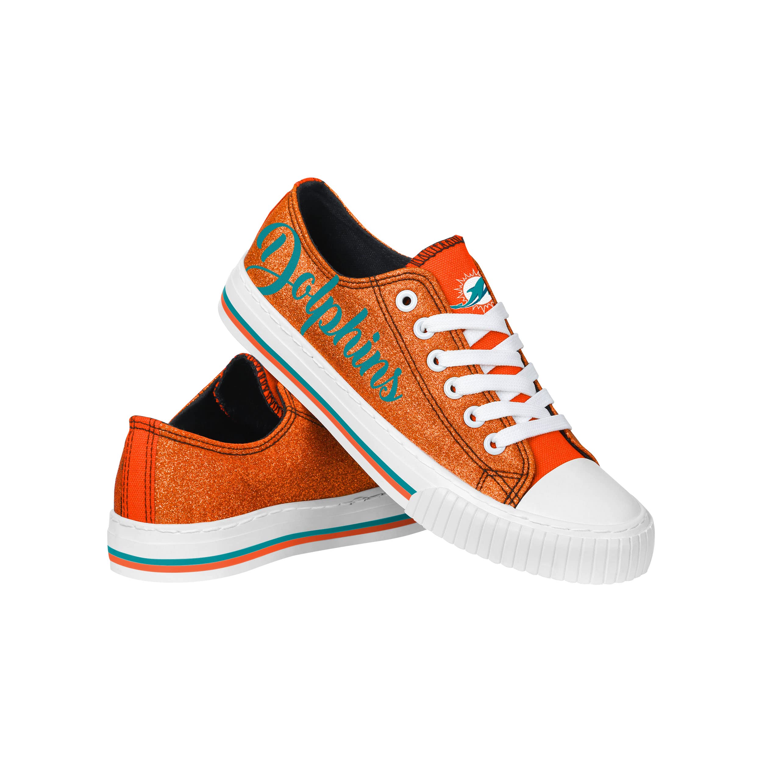 FOCO Womens NFL Team Logo Ladies Fashion Color Glitter Low Top Canvas Sneakers Shoes