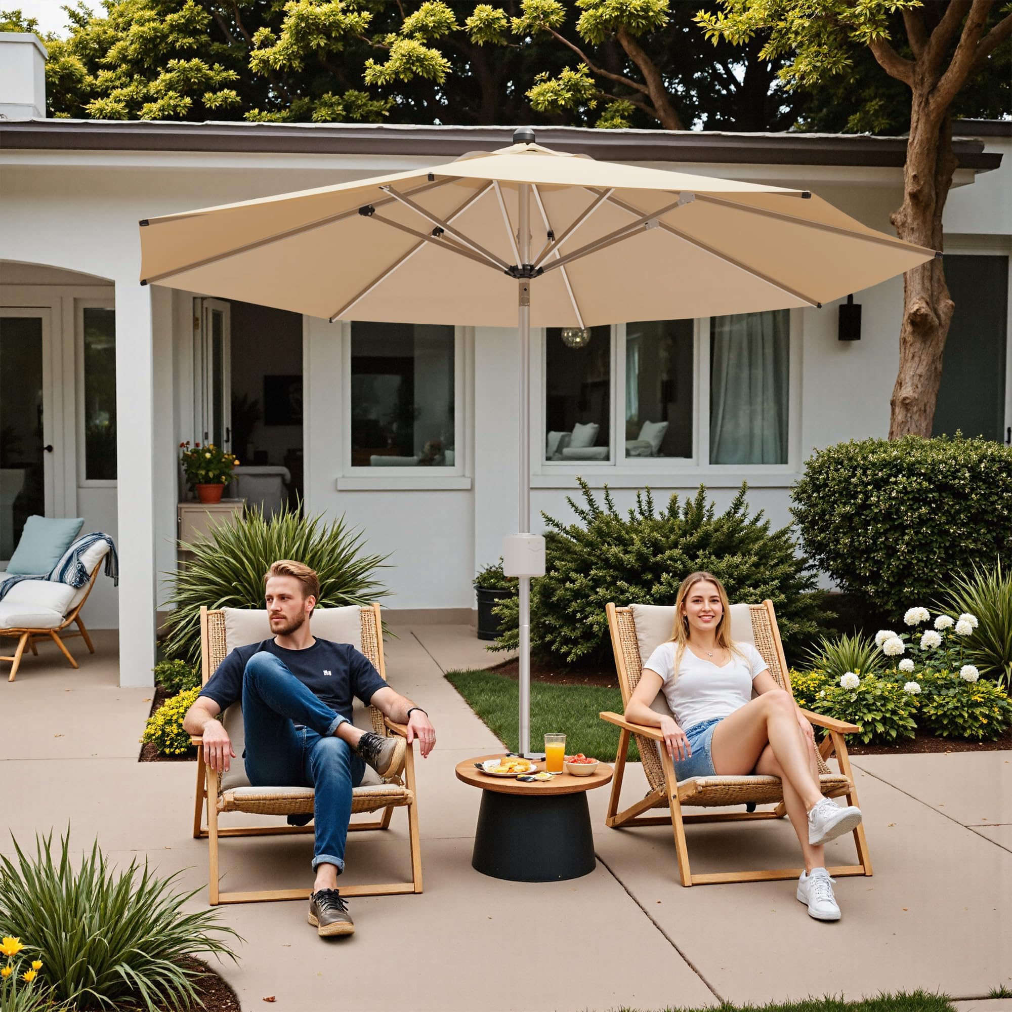 Patiowell Motorized Patio Umbrella, Remote Outdoor Umbrella with Heavy Duty Aluminum Frame, Removable Power Bank and Push Button Tilt for Backyard, Pool, Garden, Beach