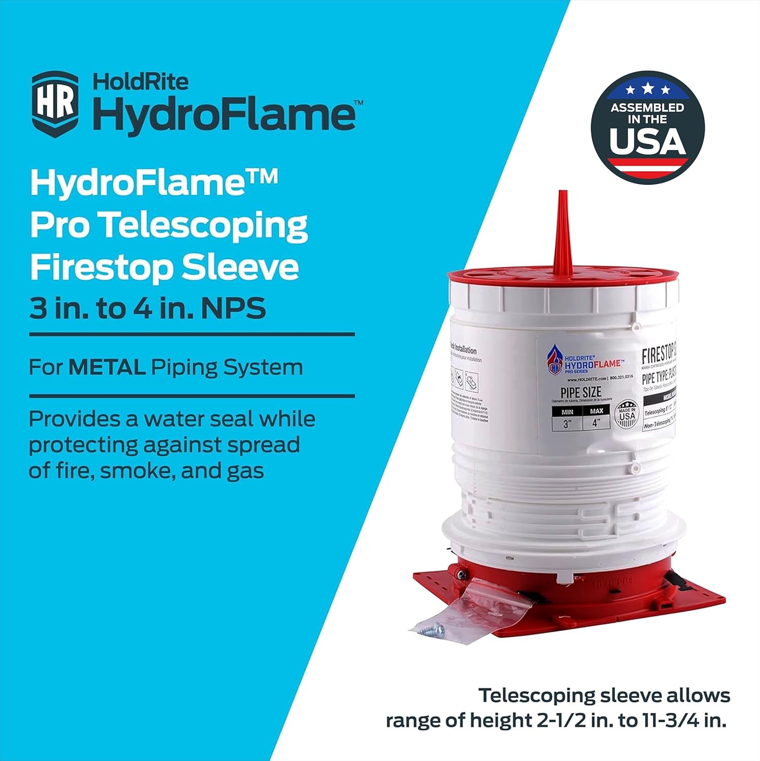 HoldRite HydroFlame 3 Inch to 4 Inch PRO Telescoping Sleeve, Metal, HFP-M4