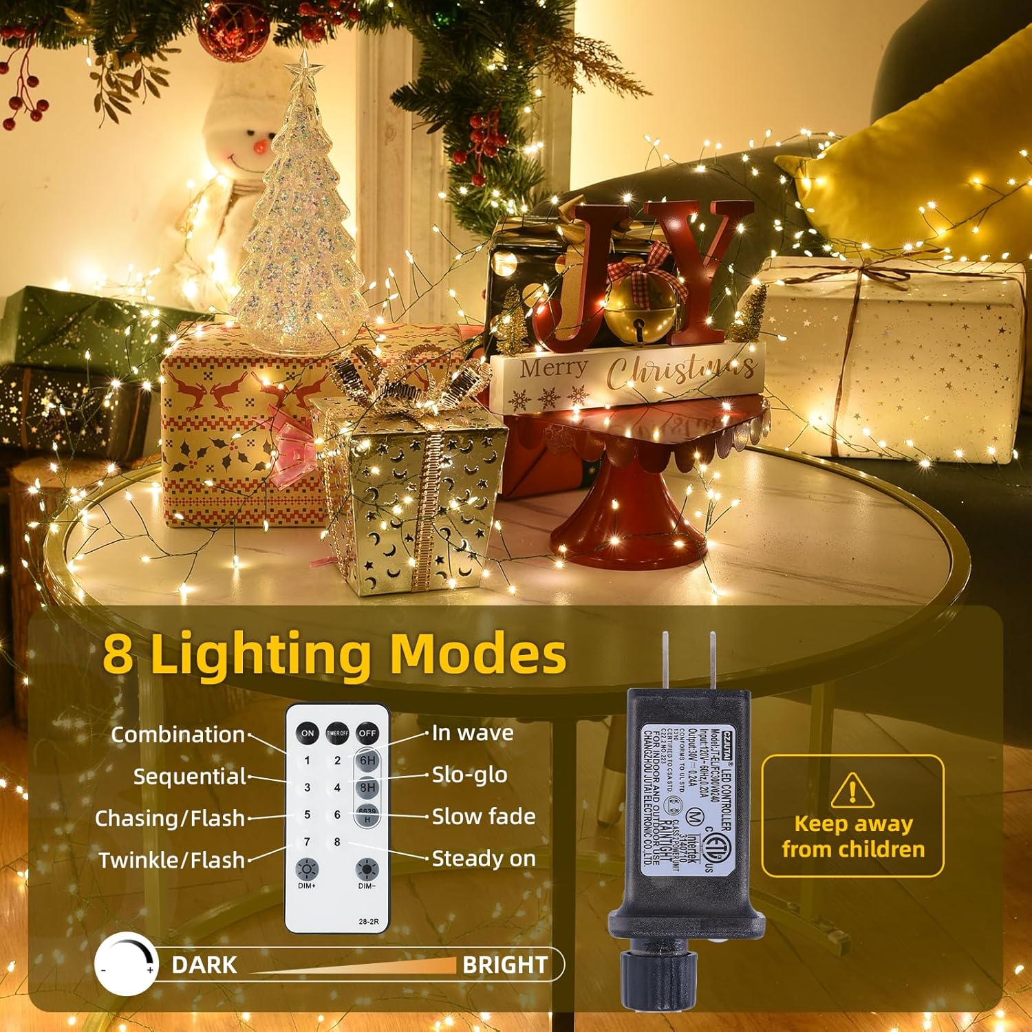 Fairy Lights Plug in 32.8Ft 500LED Warm Christmas Firecracker Firefly Lights with Timer Waterproof Green Wire Remote Twinkle Cluster String Light for Bedroom Wreath Party Window Tree Decor