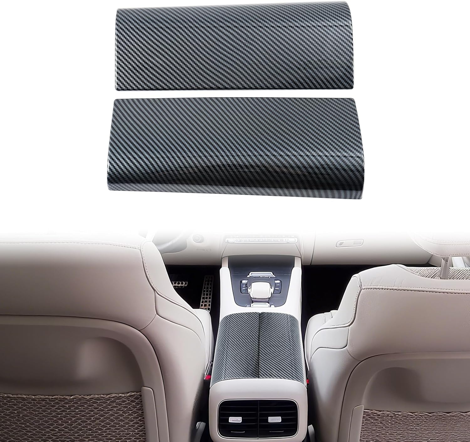 2PCS Center Console Armrest Box Cover Trim Fit for Mercedes Benz GLE Class W167 2020-2025, Mercedes Benz GLS Class X167 2020-2025 Mercedes Benz GLE Coupe C167 2020-2025 (Carbon Fiber Pattern)