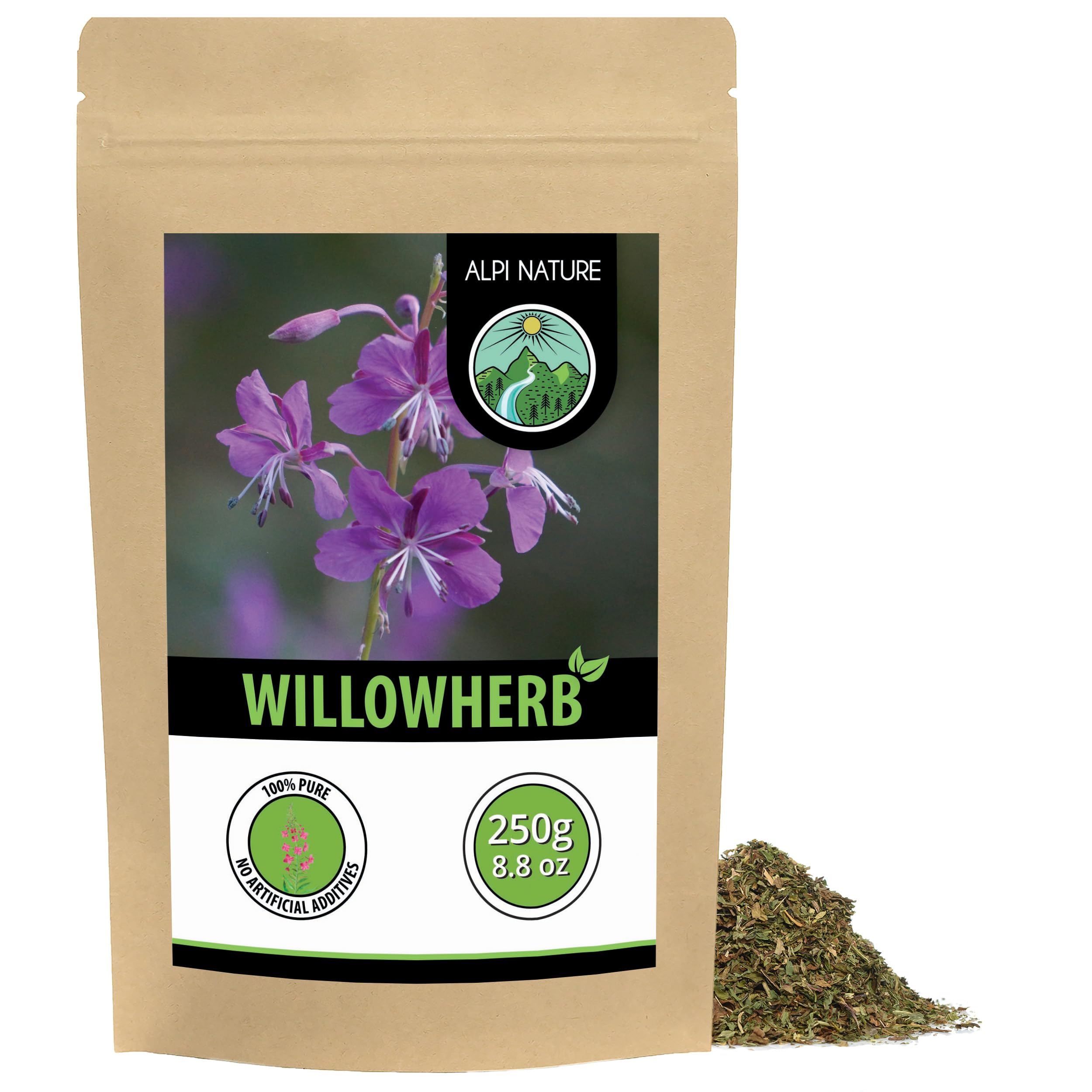 Alpi Nature Willow Herb Tea 250g 8.8 oz, Dried and Cut Willow with Small Flowers, Fireweed Herb