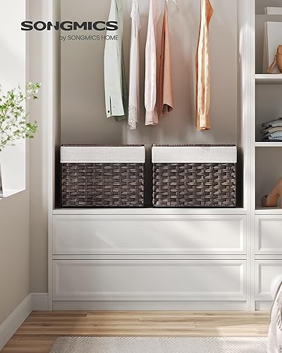 Miniatura 2 de SONGMICS Cesta de almacenamiento con tapa, contenedor de almacenamiento de 9.2 galones (35 litros), cesta de almacenamiento de manta tejida con