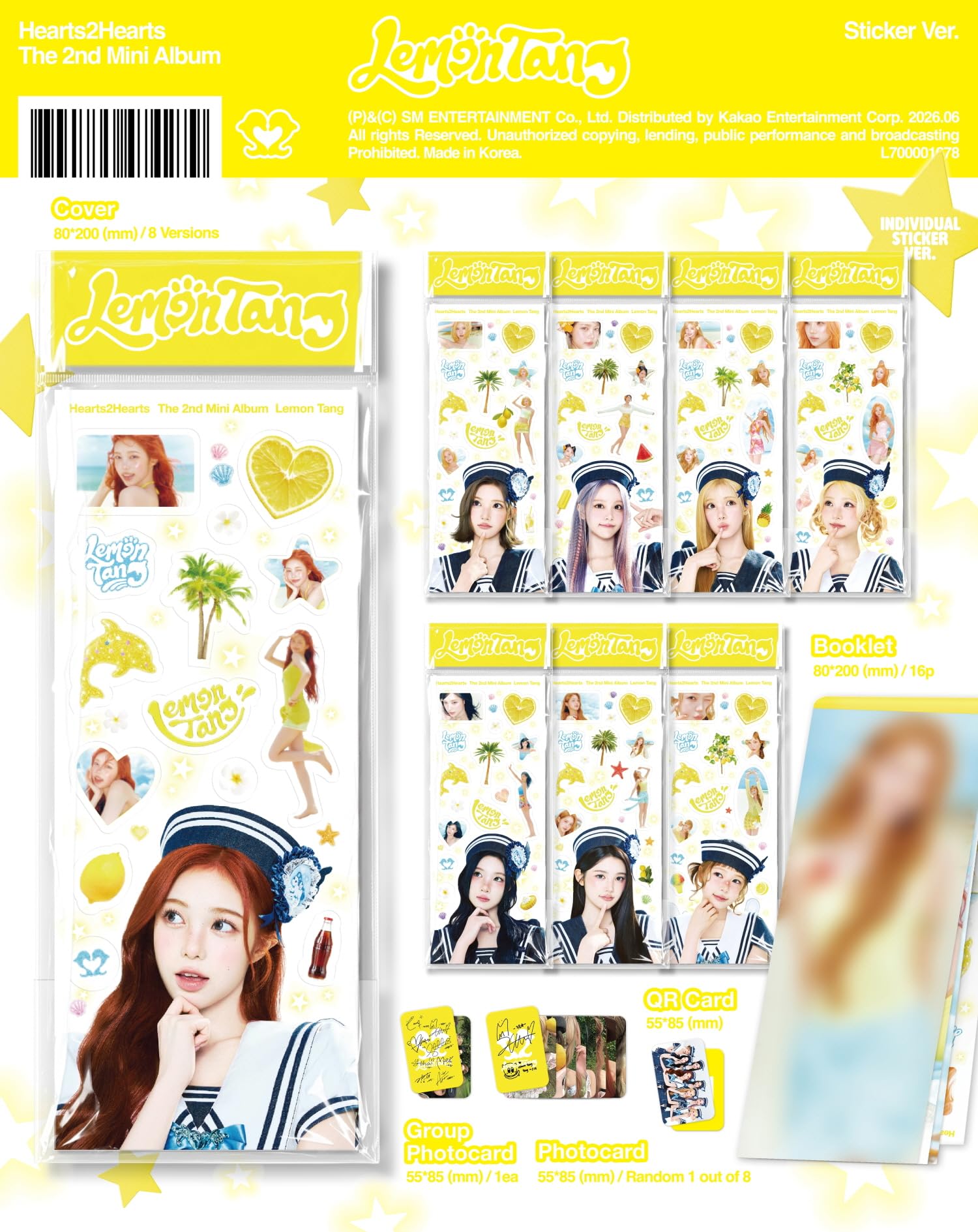 (Juego de 5 versiones: 1 libro de fotos, 1 calcomanía, 1 llavero, 1 estuche para joyas, 1 kit de verano), Hearts2Hearts Lemon Tang 2º mini álbum con seguimiento H2H