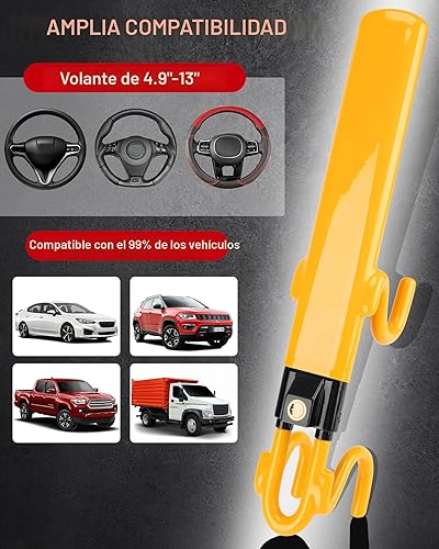 Miniatura 5 de Tevlaphee Cerradura para volante, dispositivo antirrobo de alta resistencia y bloqueo de seguridad para automóvil con bloqueo ajustable y 3 llaves,