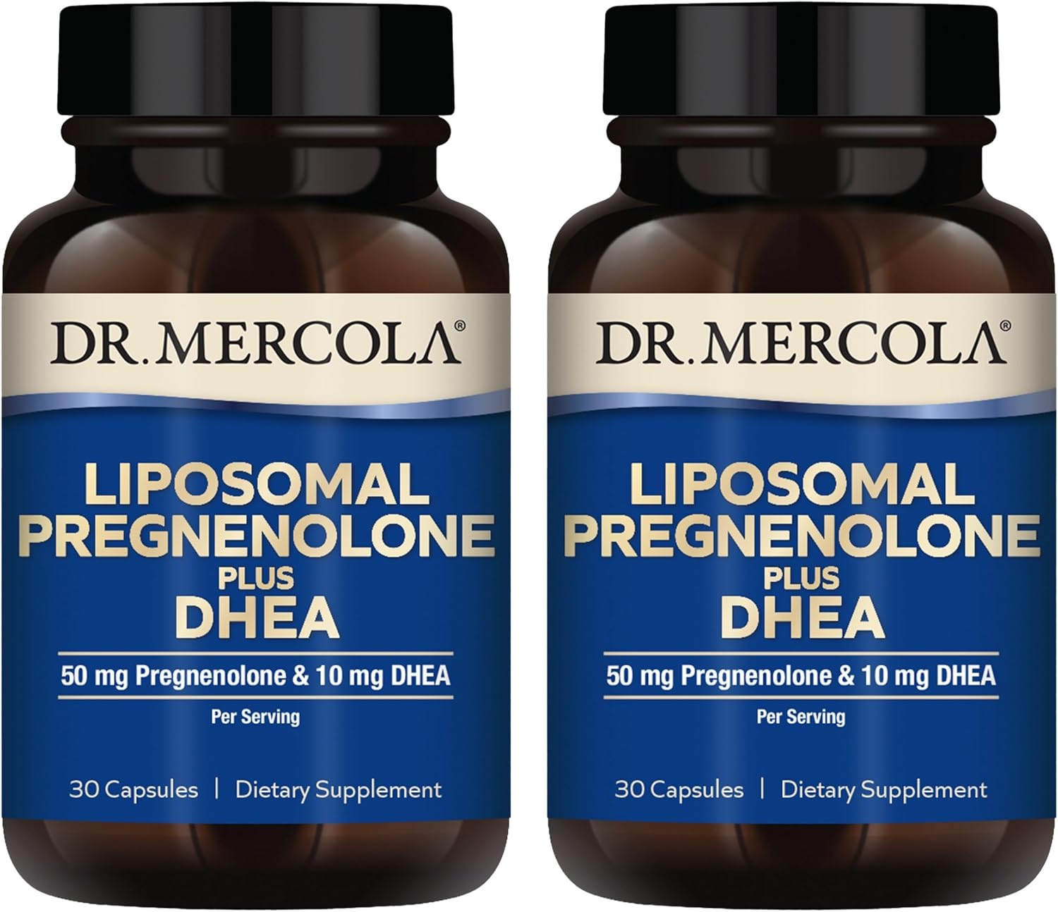 Dr. Mercola Liposomal Pregnenolone Plus DHEA, 30 Servings (30 Capsules), 50 mg Pregnenolone Per Serving, 10 mg DHEA Per Serving, Dietary Supplement, Non-GMO - 2 Pack