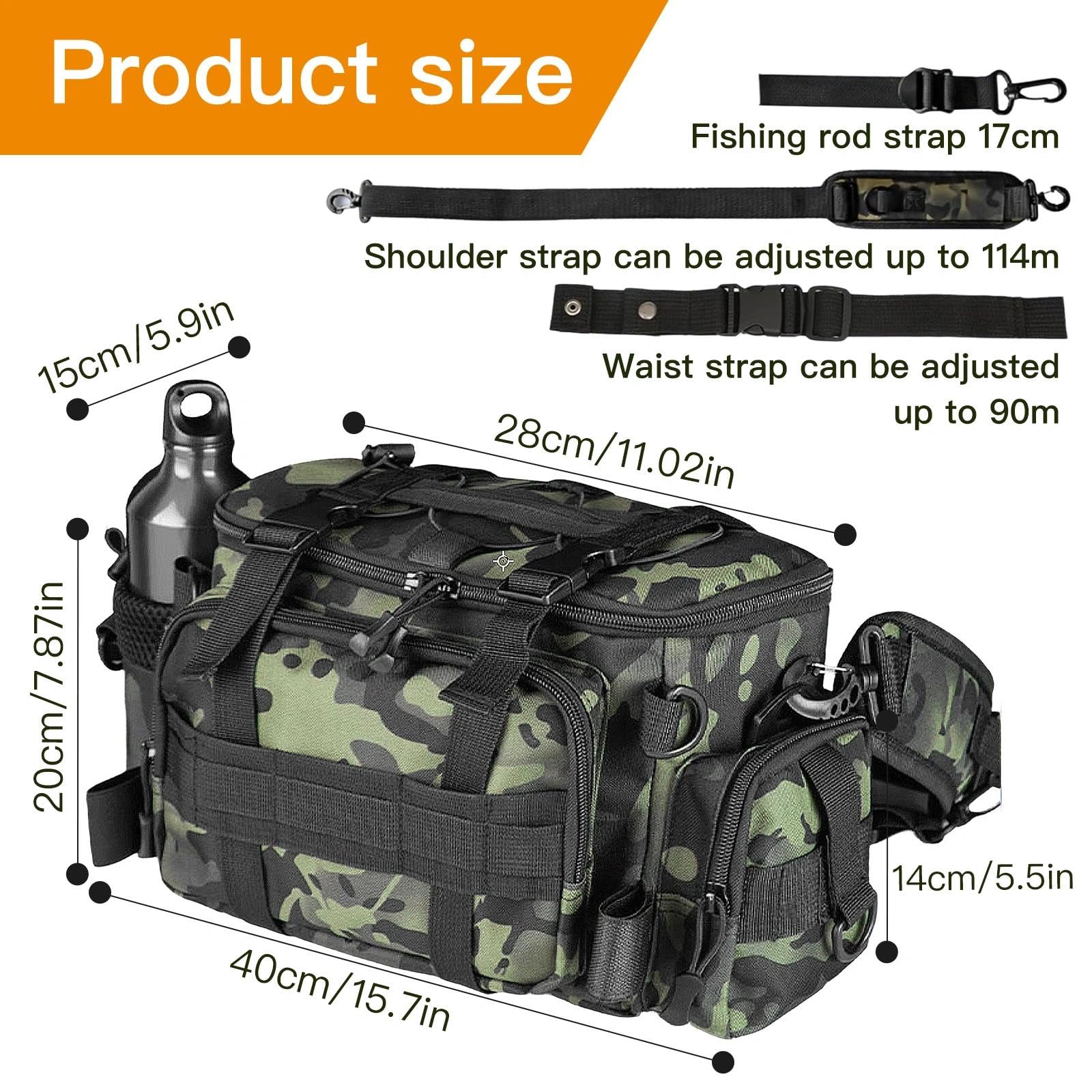 Borsa da Pesca Impermeabile Oxford Alta Capacita con Tracolla Regolabile e Organizzatore per Canna Mulinelli Esche e Attrezzatura Outdoor (Version C)