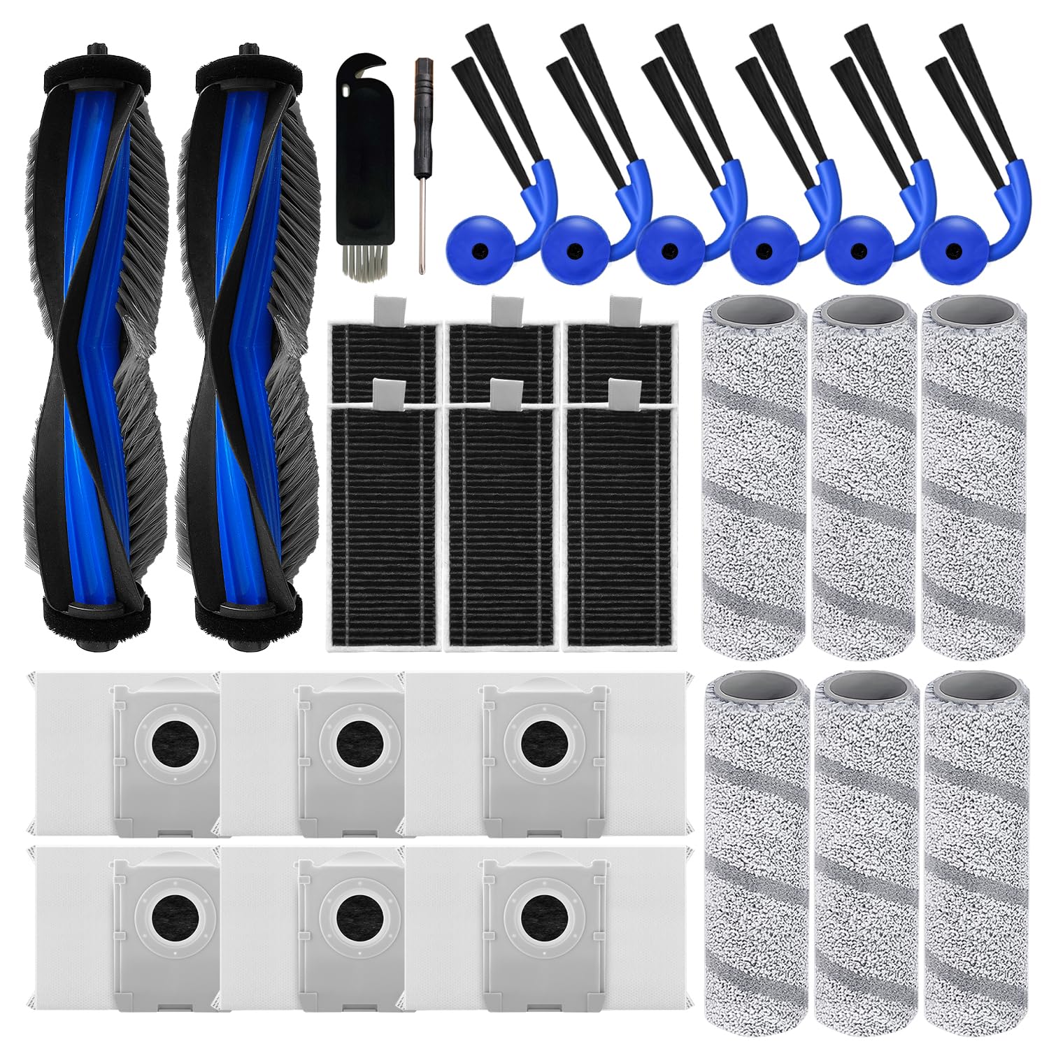Zestaw akcesoriów zamiennych kompatybilny z Ecovacs Deebot X11 Pro Omni, X11 Pro, X11, akcesoria do odkurzacza robota, 2 szczotki główne + 6 szczotek bocznych + 6 filtrów HEPA + 6 rolek do mopa + 6