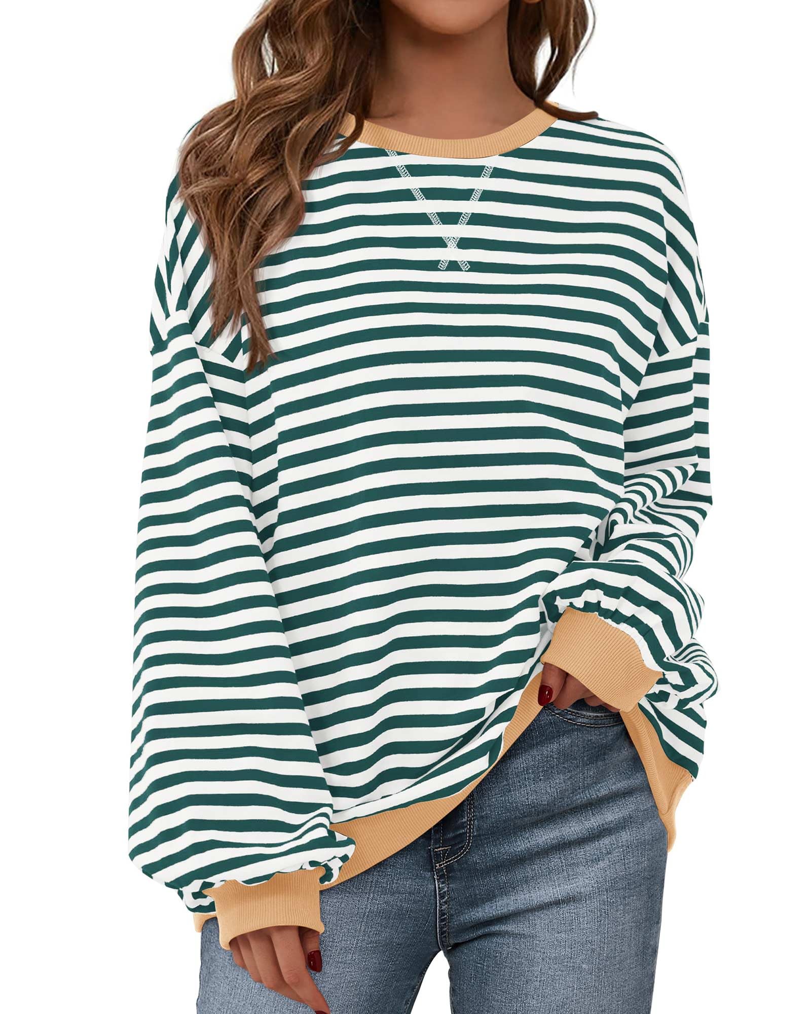 BTFBM Womens Striped Pullover Tops Spring Clothes 2026 Long Sleeve Shirts Trendy Crew Neck Loose Y2K Sweatshirts — view 22