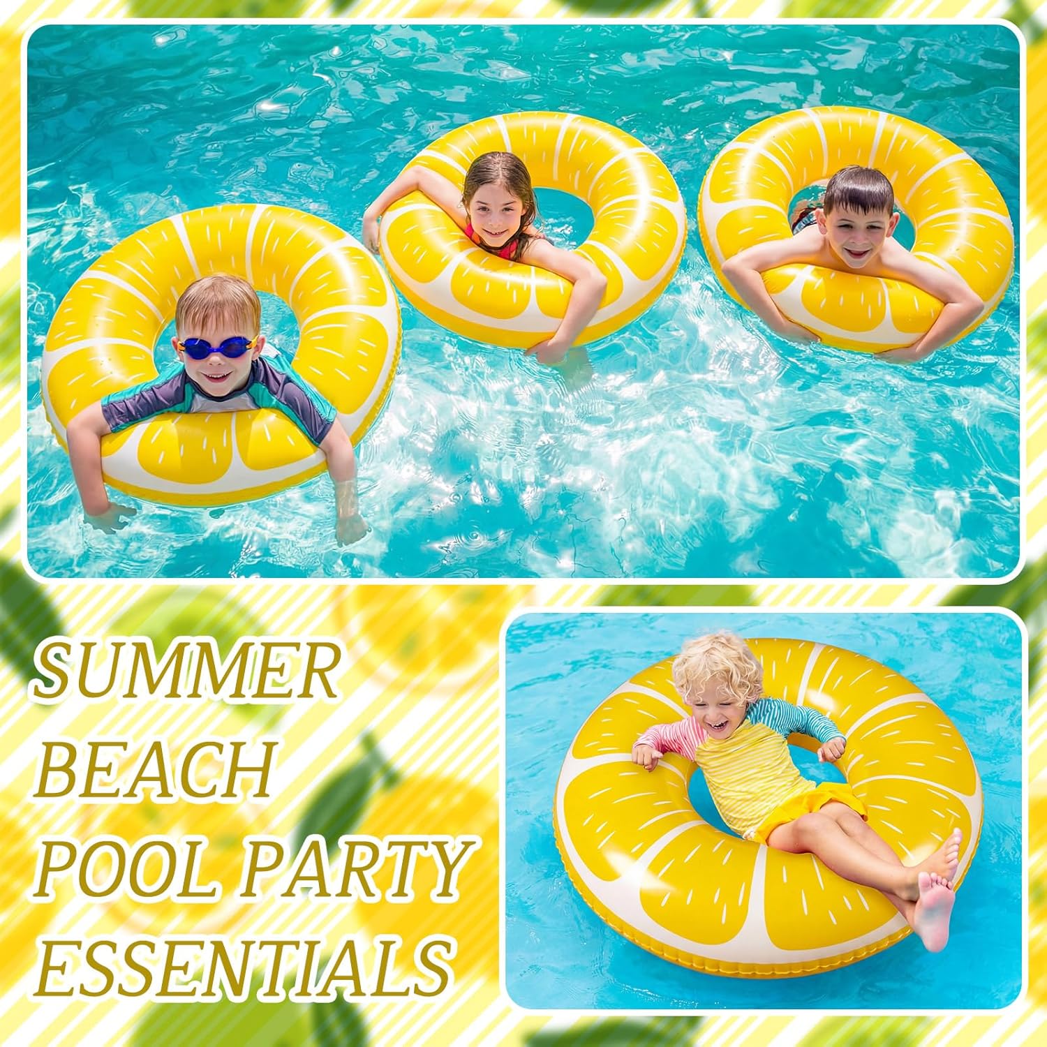 Sumind 4 Pcs 24 Inches Inflatable Pool Floats for Kids, Cute Pool Floaties Tube, Fruit Swim Tube Rings Bulk for Kids Girls Boys, Lake Beach Outdoor Party Decoration Summer Vacation Holiday