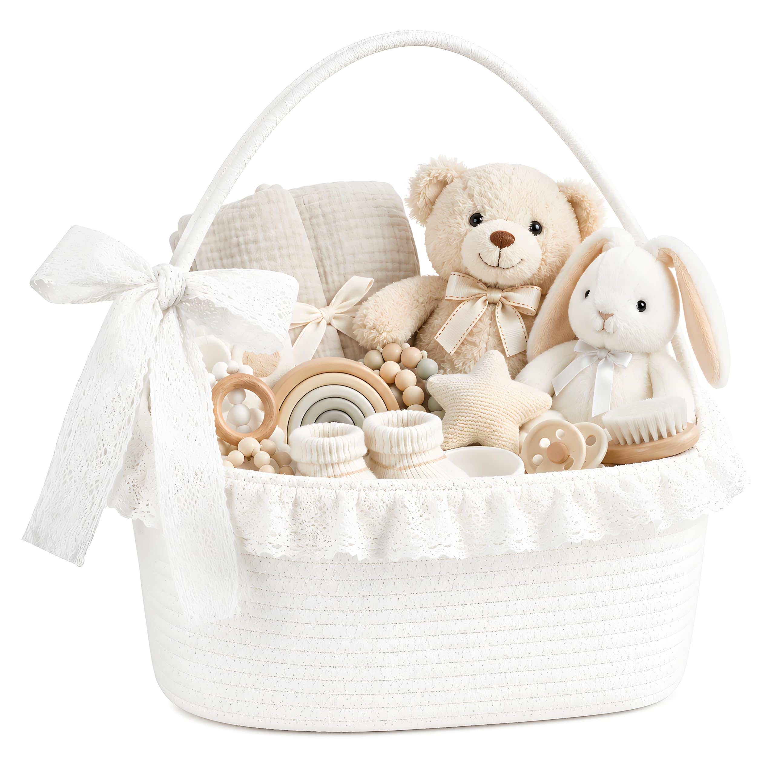 Kiswleon Large Gift Basket Hamper Kit with Long Handles,Basket for Gifts with Gift Bag and Lace,Hamper Baskets for Gifts Empty for Wedding,Christmas,Easter,Birthday