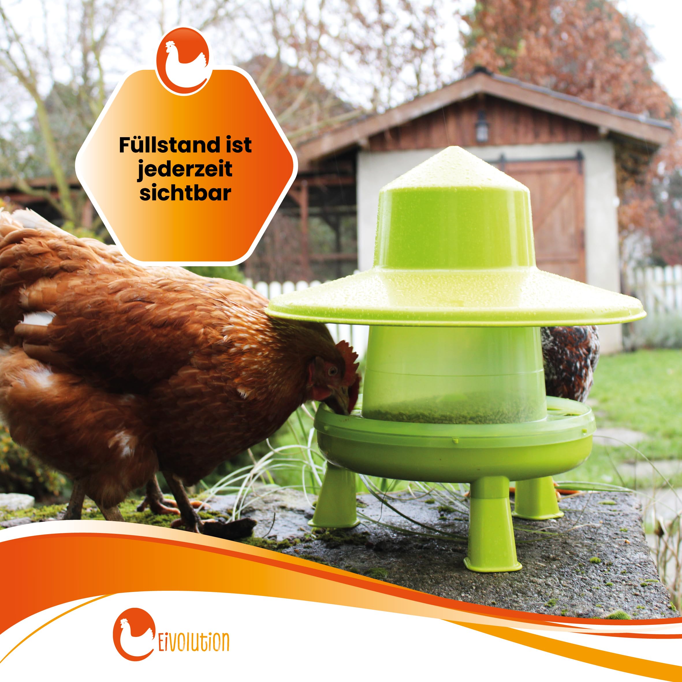 Futterautomat 4 kg - Kunststoff - mit Beinen und Regenhut, für Hühner, Geflügel - trockenes Futter