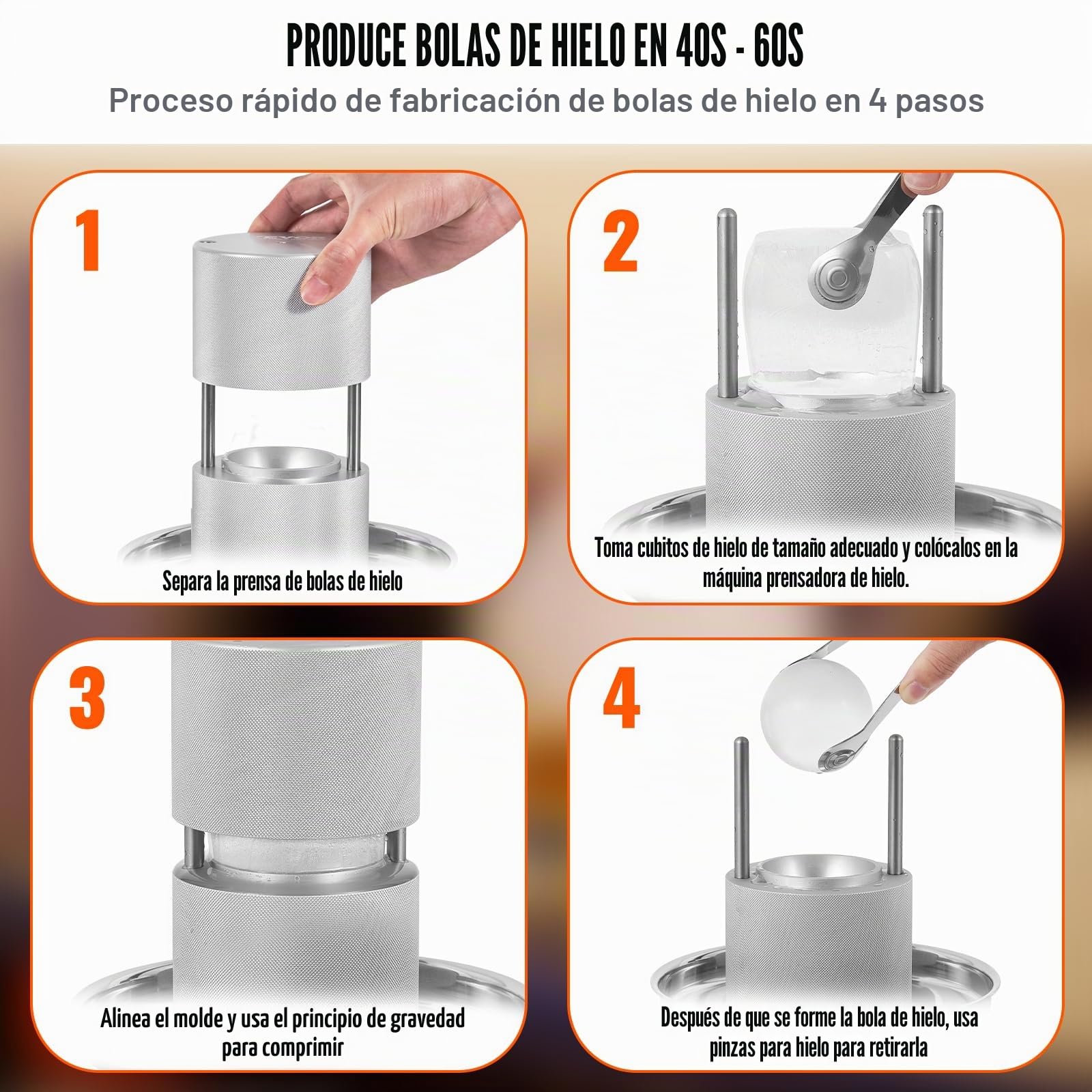 VEVOR Kit de Prensa de Bolas de Hielo Prensa de Hielo de Aleación de Aviación con Molde para Bloques de Hielo Fabricador de Bolas de Hielo Redondas de 60 mm, para Whisky, Cócteles en Fiestas