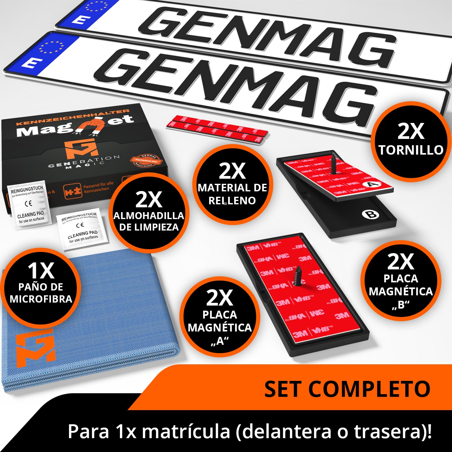 GENMAG® 1x Portamatriculas Coche Magnetico [Super Fuerte & Universal] Soporte Matricula Coche con Iman | Porta Matriculas para Coches Imantado | Imanes para Porta Matricula | para Coches y Remolques