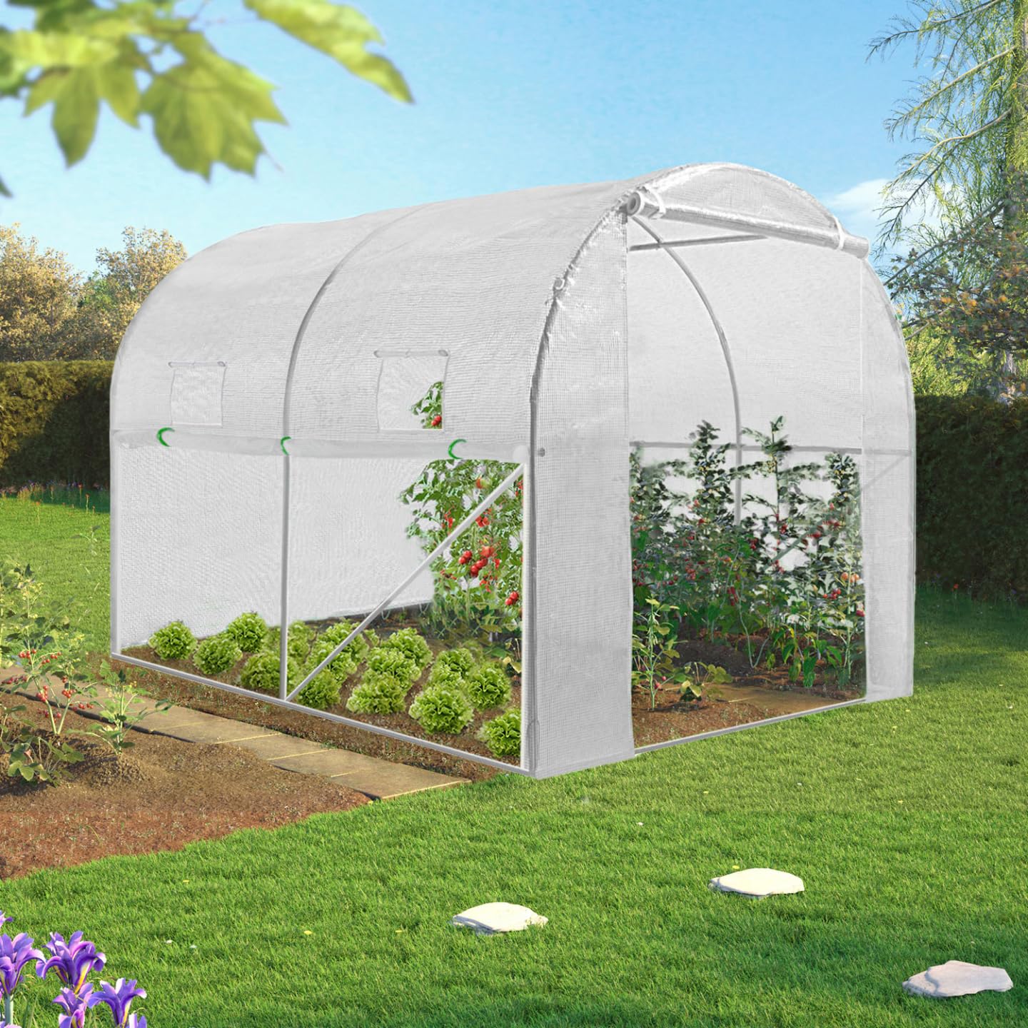 IDMarket - Serre Tunnel de Jardin 4 Saisons 6M² Blanche Gamme maraîchère Roma 2x3M