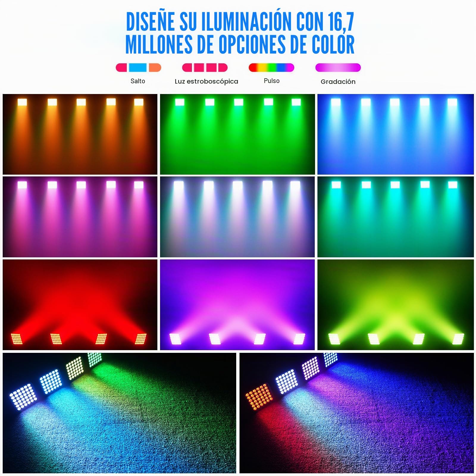 54W Focos Par LED Batería RGBWA UV, 5200mAh Recargable Luces Escenario con Control Remoto, Luz Discoteca 4-6h para Exteriores Fiestas Bodas Espectáculos Discotecas Halloween Navidad