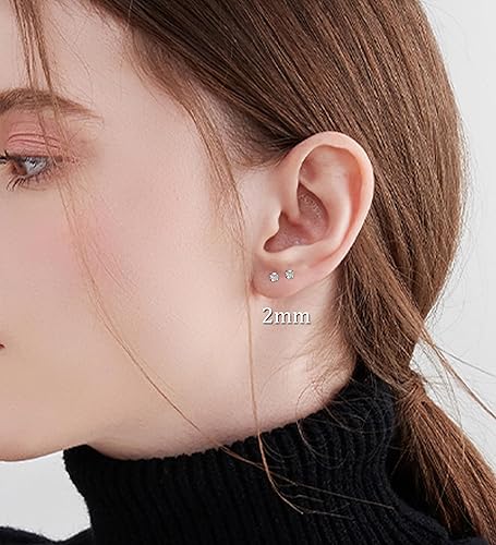 Miniatura 44 de G23 Titanium Earrings 5A+Cubic Zirconia Flat Back Stud Earrings 14K Gold Hypoallergenic Nap Earrings 2-5MM Tiny Handmade Cartilage Stud Earrings for