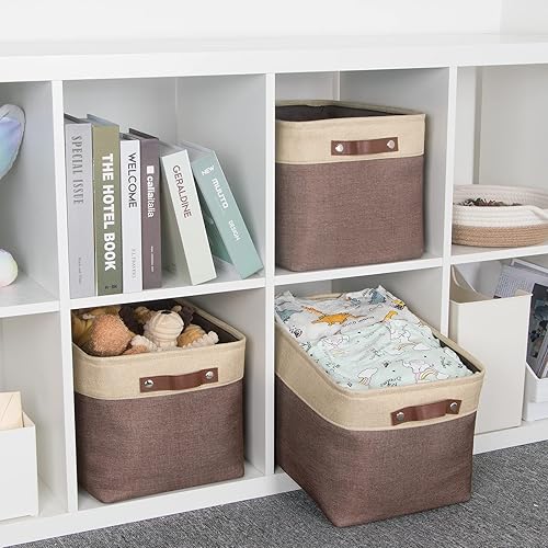 Vista 301 de HNZIGE - Canastas pequeñas de tela para organización (paquete de 6) canastas plegables de almacenamiento para estantes, armarios, lavandería, Asas
