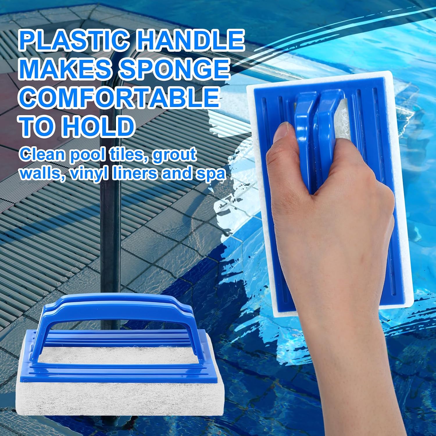 Tioncy 5 Pcs Pool Scrub Cleaning Kit Include Pumice Stone, Scrub Brush and Stainless Steel Brush with Ez-Clip Handle for Rust Stain Spot Concrete Plaster Pool Spa Calcium Deposit Remove
