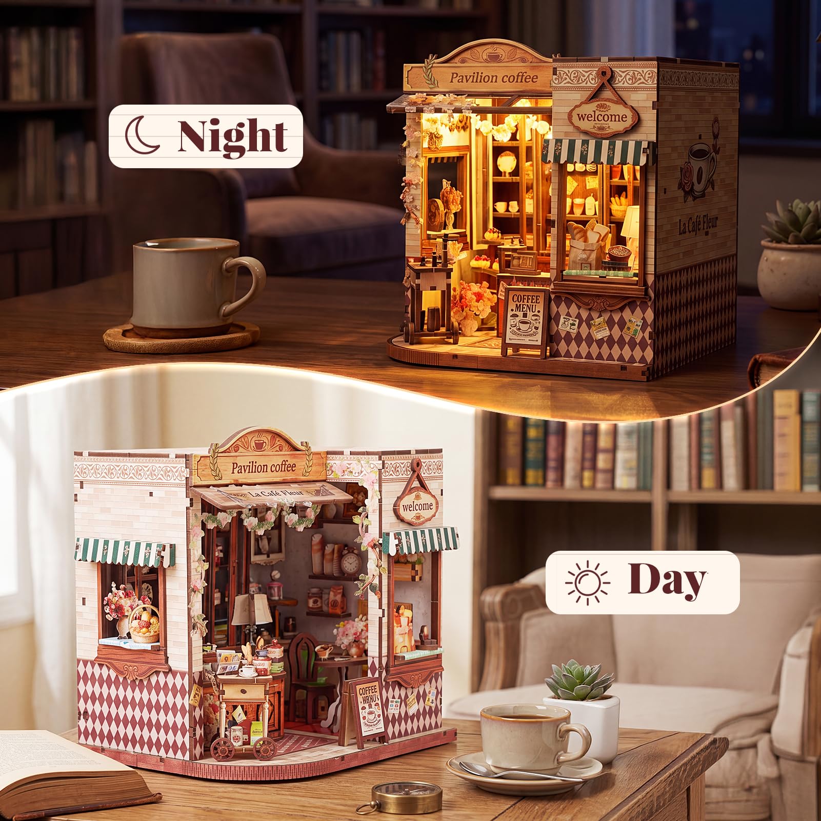 Hoikwo Puzzle 3D,Kit fai-da-te per Caffetteria in Legno MDF Colorato