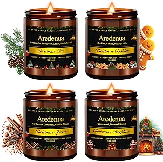 Christmas Candles Set | 4 Pack Winter Holiday Scented Candles, Soy Candles for Home Scented - Xmas Candle Gifts for Women and Men - Scents of Christmas Fir/Spices/Cookies/Fireplace
