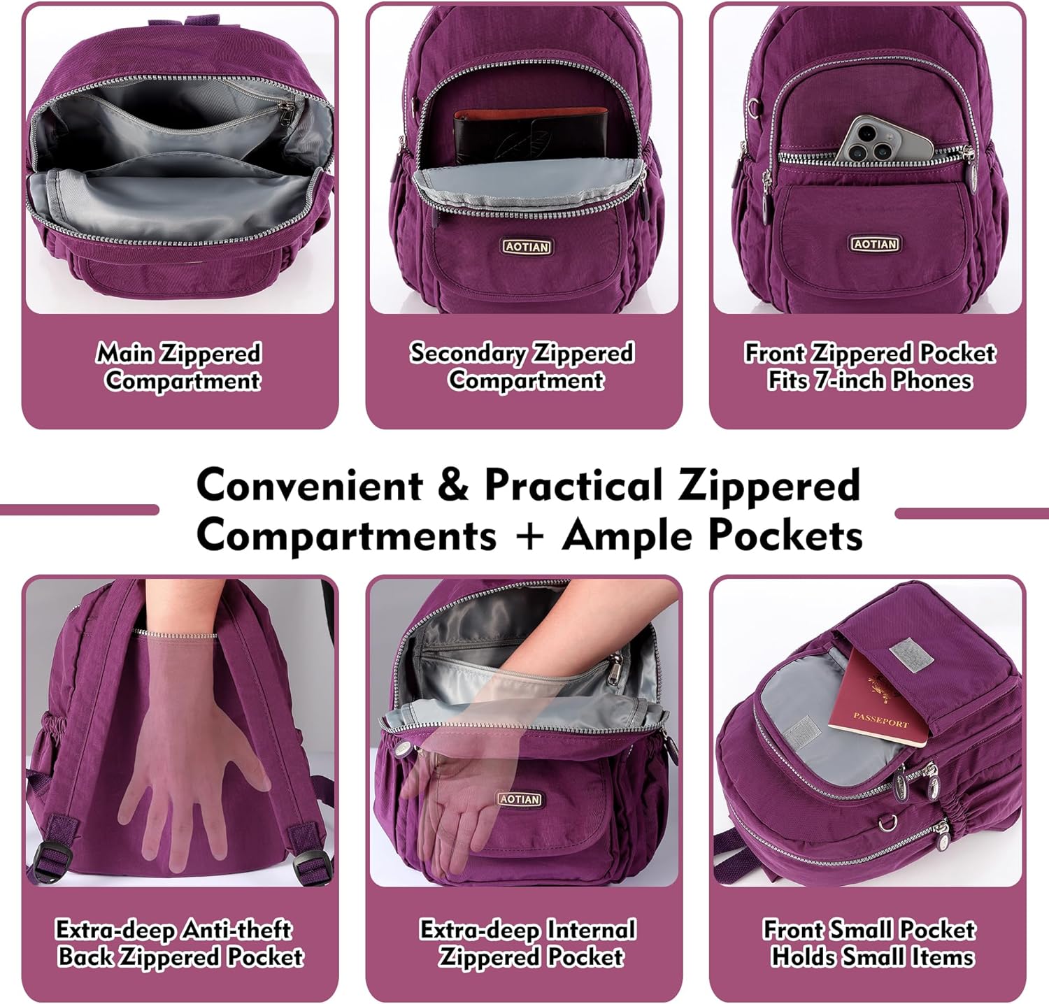 AOTIAN Mini Nylon Women Backpacks Casual Lightweight Small Daypack for Girls - Image 4