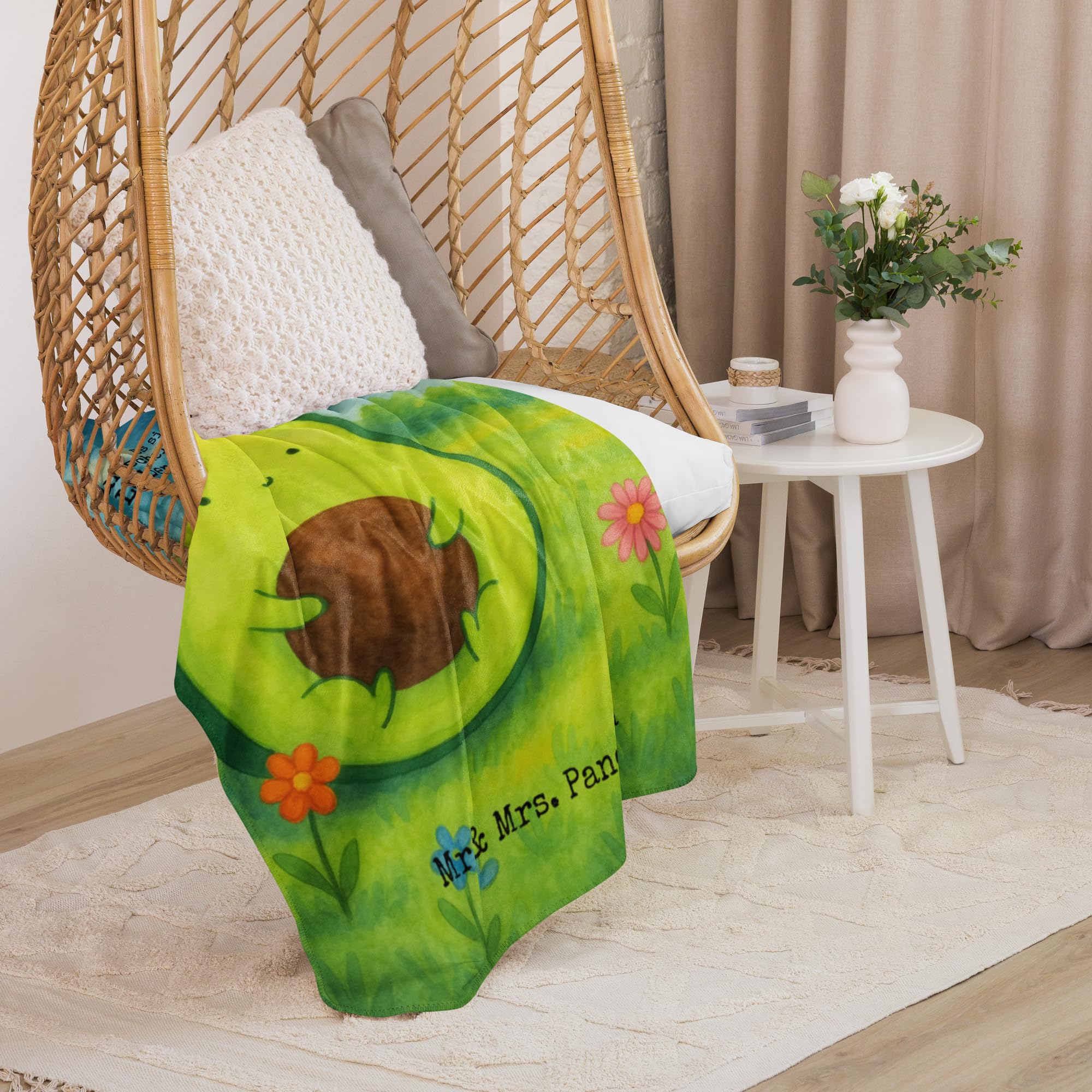 Mr. & Mrs. Panda Decke Avocado Kern Design 100 x 150 cm - Geschenk, Baby, Liebe, Avokado, Heimdecke, Kuscheldecke, Wunder, Winterdecke, Wohndecke, Tagesdecke