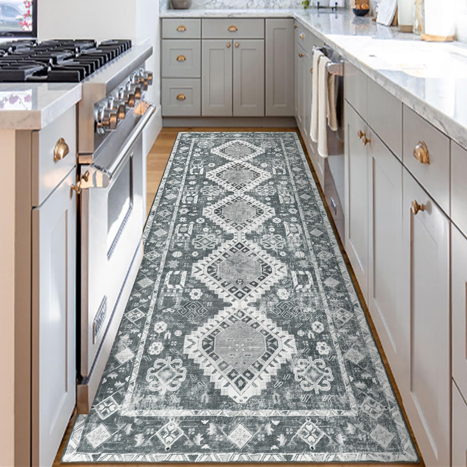 Tapis De Cuisine Antidérapant En Vinyle Tuiles Bleues 50x180 Cm