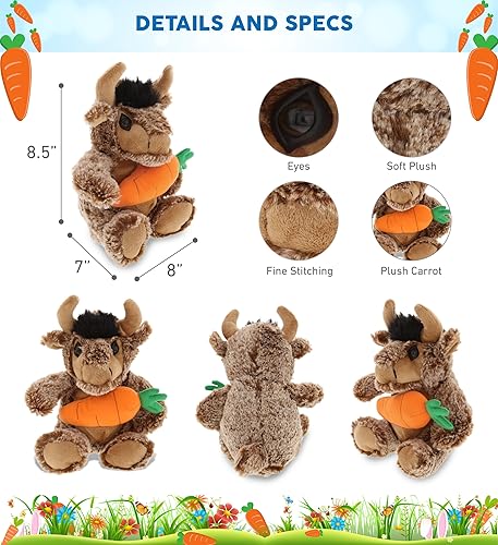 Miniatura 3 de DolliBu Happy Easter - Búfalo de peluche súper suave con zanahoria, lindos animales de peluche con juguete de peluche de zanahoria, regalo sorpresa